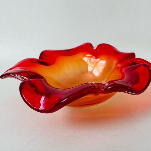 Mid century accent orange crackle art Glass bowl - Picture 13 of 13